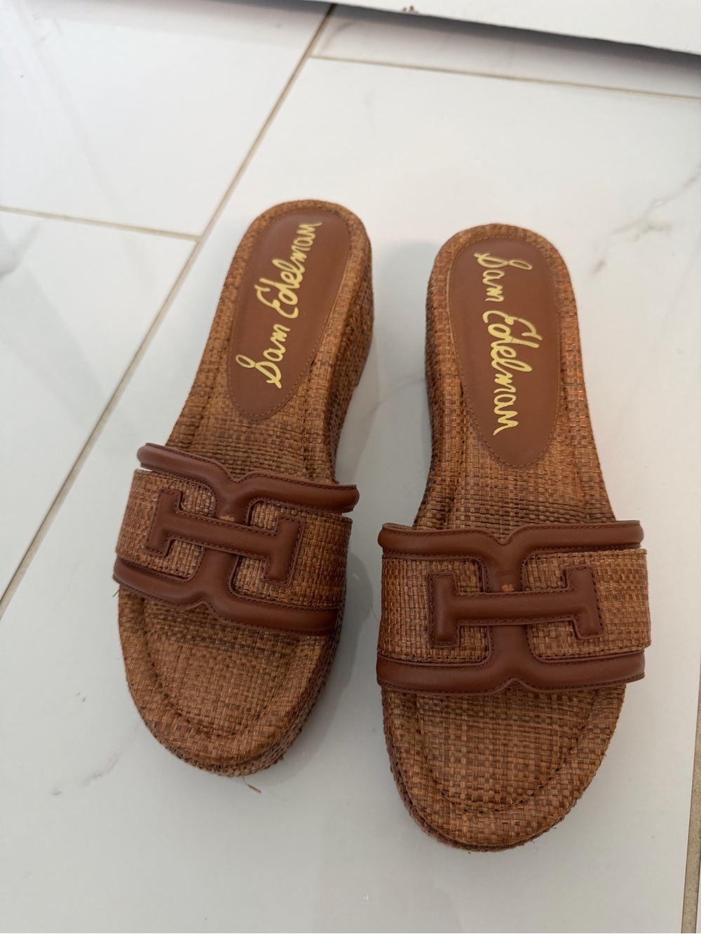 Sam Edelman Chestnut Brown Woven Slide Mules